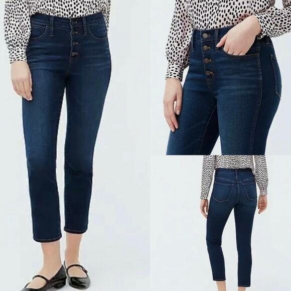 J. Crew High Rise Vintage Straight Ankle Crop Button Fly Dark Rinse Wash Jean 25 - Picture 1 of 8